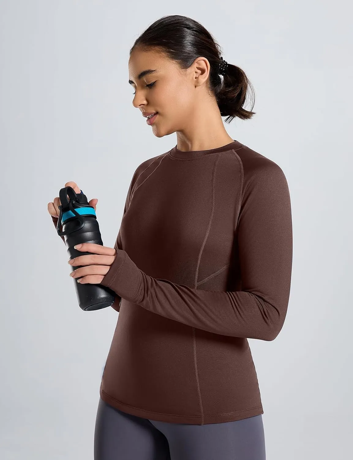 Thermal Shirts for Women Long Sleeve Fleece Tops Cold Weather Running Gear with Zipper Pocket Base Layer