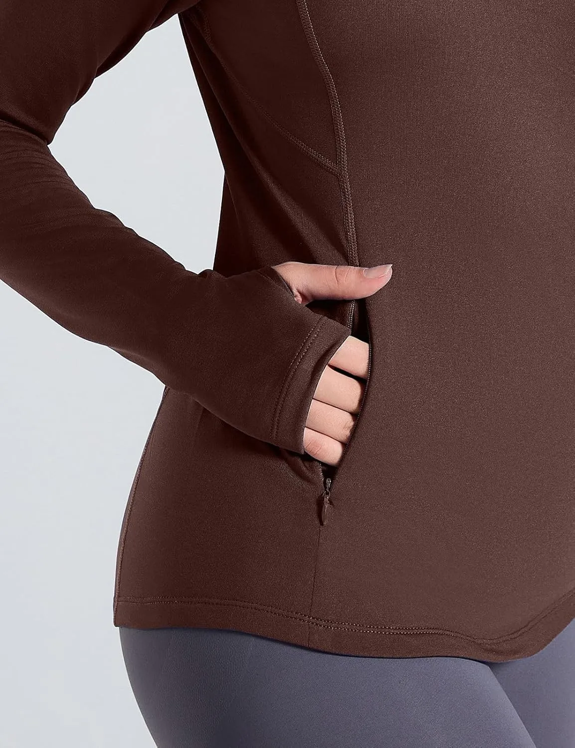 Thermal Shirts for Women Long Sleeve Fleece Tops Cold Weather Running Gear with Zipper Pocket Base Layer