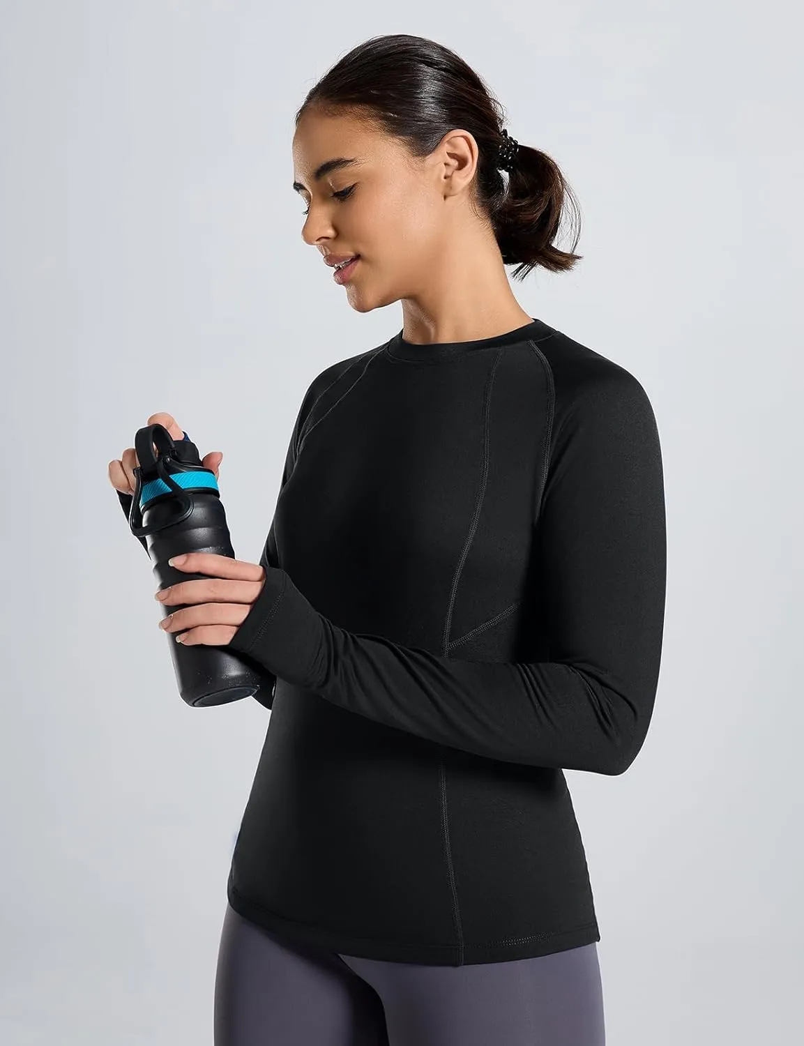 Thermal Shirts for Women Long Sleeve Fleece Tops Cold Weather Running Gear with Zipper Pocket Base Layer