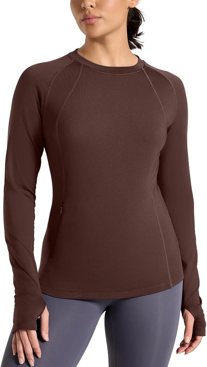 Thermal Shirts for Women Long Sleeve Fleece Tops Cold Weather Running Gear with Zipper Pocket Base Layer