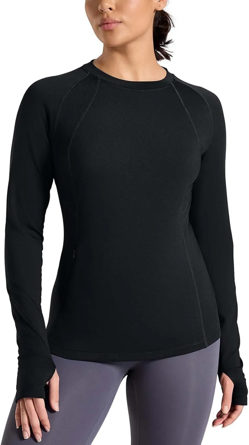 Thermal Shirts for Women Long Sleeve Fleece Tops Cold Weather Running Gear with Zipper Pocket Base Layer