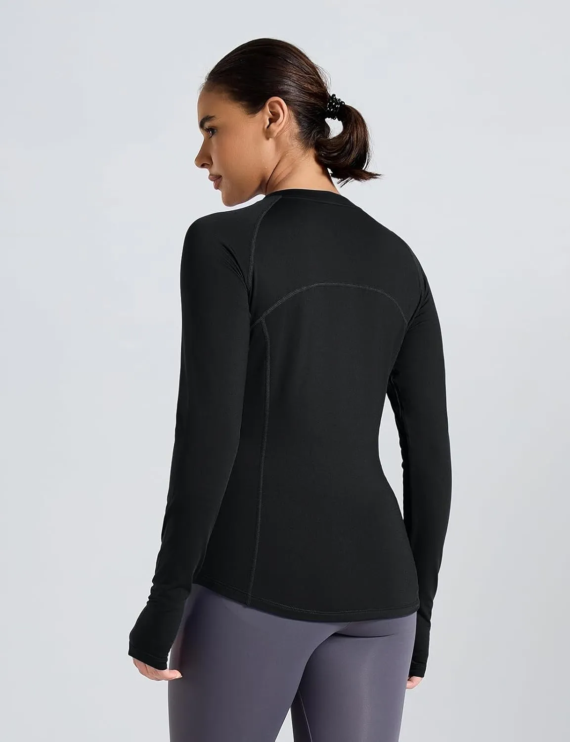 Thermal Shirts for Women Long Sleeve Fleece Tops Cold Weather Running Gear with Zipper Pocket Base Layer
