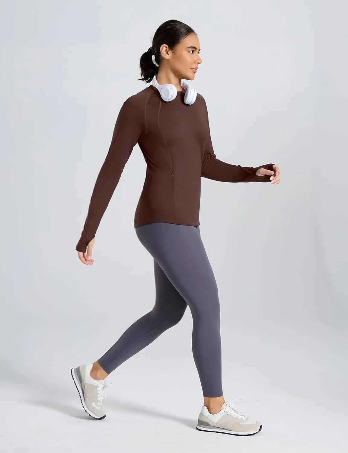 Thermal Shirts for Women Long Sleeve Fleece Tops Cold Weather Running Gear with Zipper Pocket Base Layer