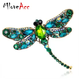 Vintage Design Shinny 6 Colors Crystal Rhinestone Dragonfly Brooches for Women Dress Scarf Brooch Pins Jewelry Accessories Gift