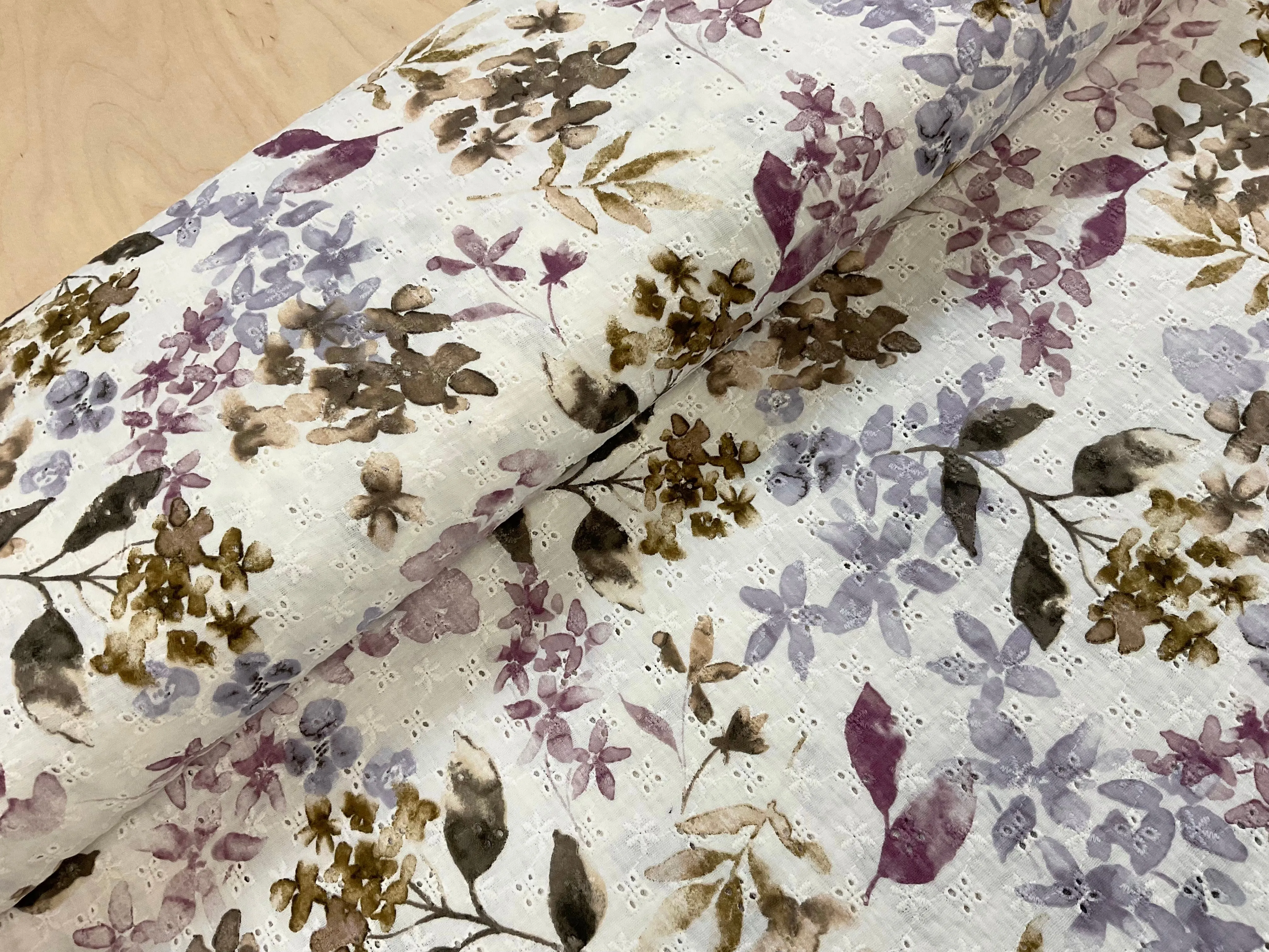 Watercolour Floral Cotton Broderie Anglaise Double Gauze - Various Colours