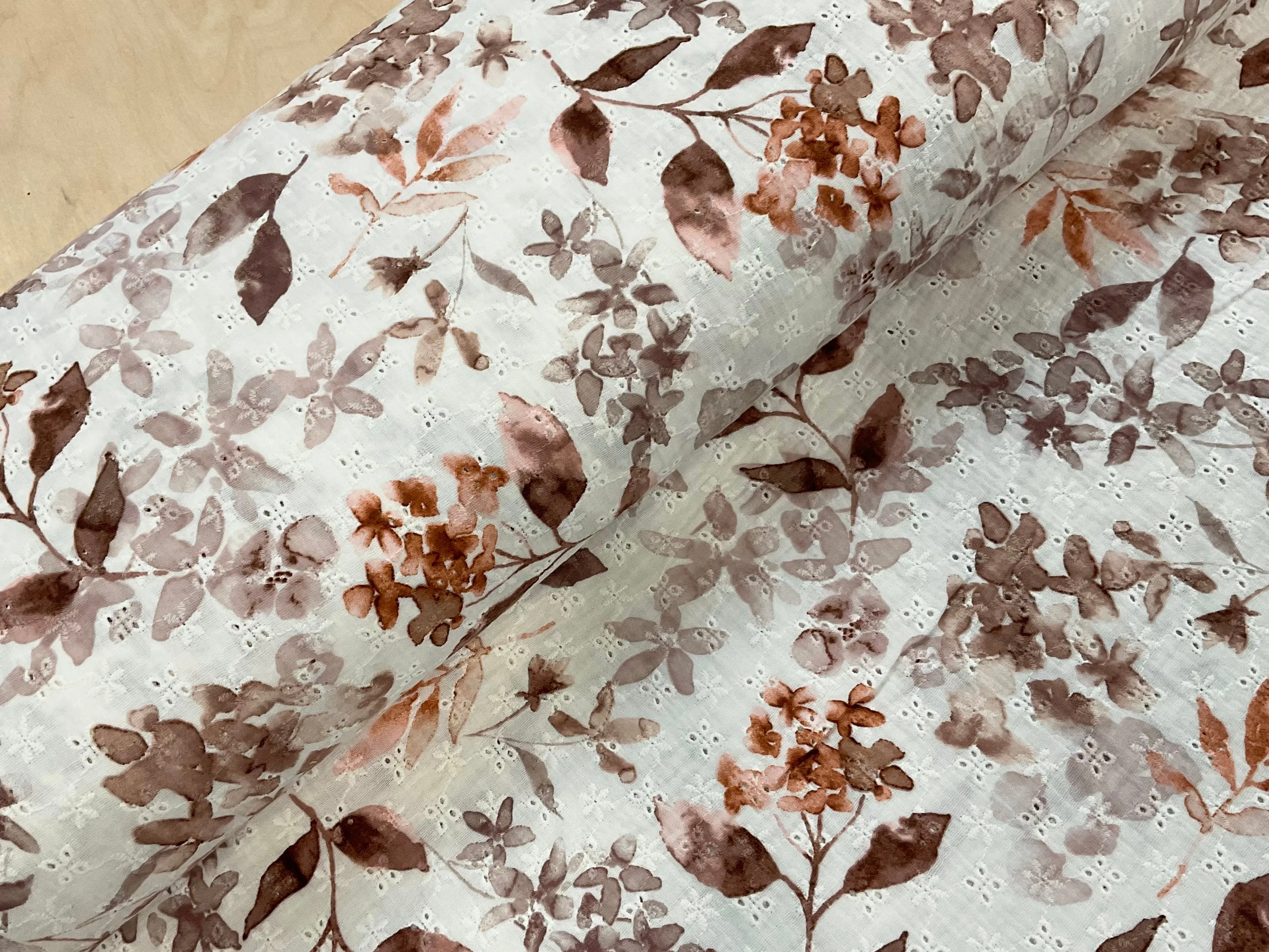 Watercolour Floral Cotton Broderie Anglaise Double Gauze - Various Colours