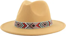 Women Fedoras Accessories Colorful Beads Wide Edge Jazz Hat Men Panama Hat Sombrero 29 L59-61cm