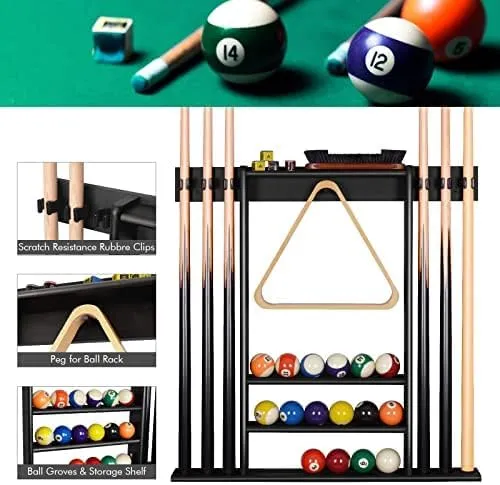 XCSOURCE Pool Cue Rack Only, Pool Stick Holder Wall Mount, 6 Pool Billiard Stick   Ball Set Wall Cue Rack, Made of 100% Bamboo Wood, Compact Billiard Table Accessories for Man Cave