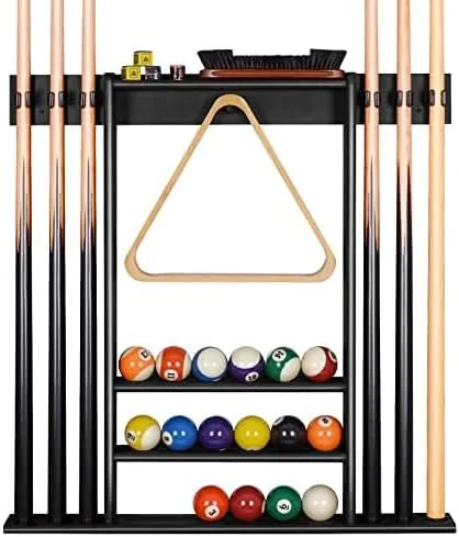 XCSOURCE Pool Cue Rack Only, Pool Stick Holder Wall Mount, 6 Pool Billiard Stick   Ball Set Wall Cue Rack, Made of 100% Bamboo Wood, Compact Billiard Table Accessories for Man Cave