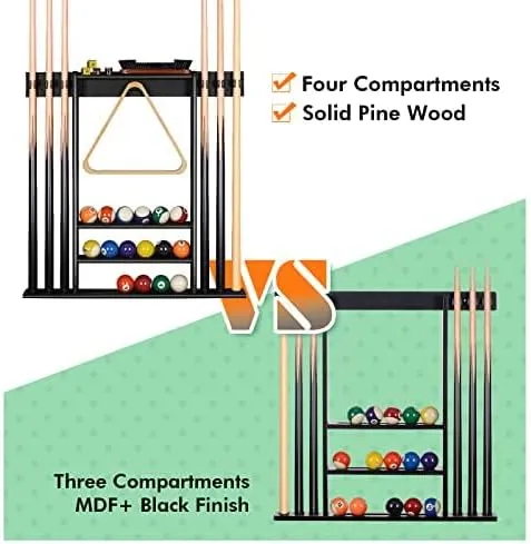 XCSOURCE Pool Cue Rack Only, Pool Stick Holder Wall Mount, 6 Pool Billiard Stick   Ball Set Wall Cue Rack, Made of 100% Bamboo Wood, Compact Billiard Table Accessories for Man Cave