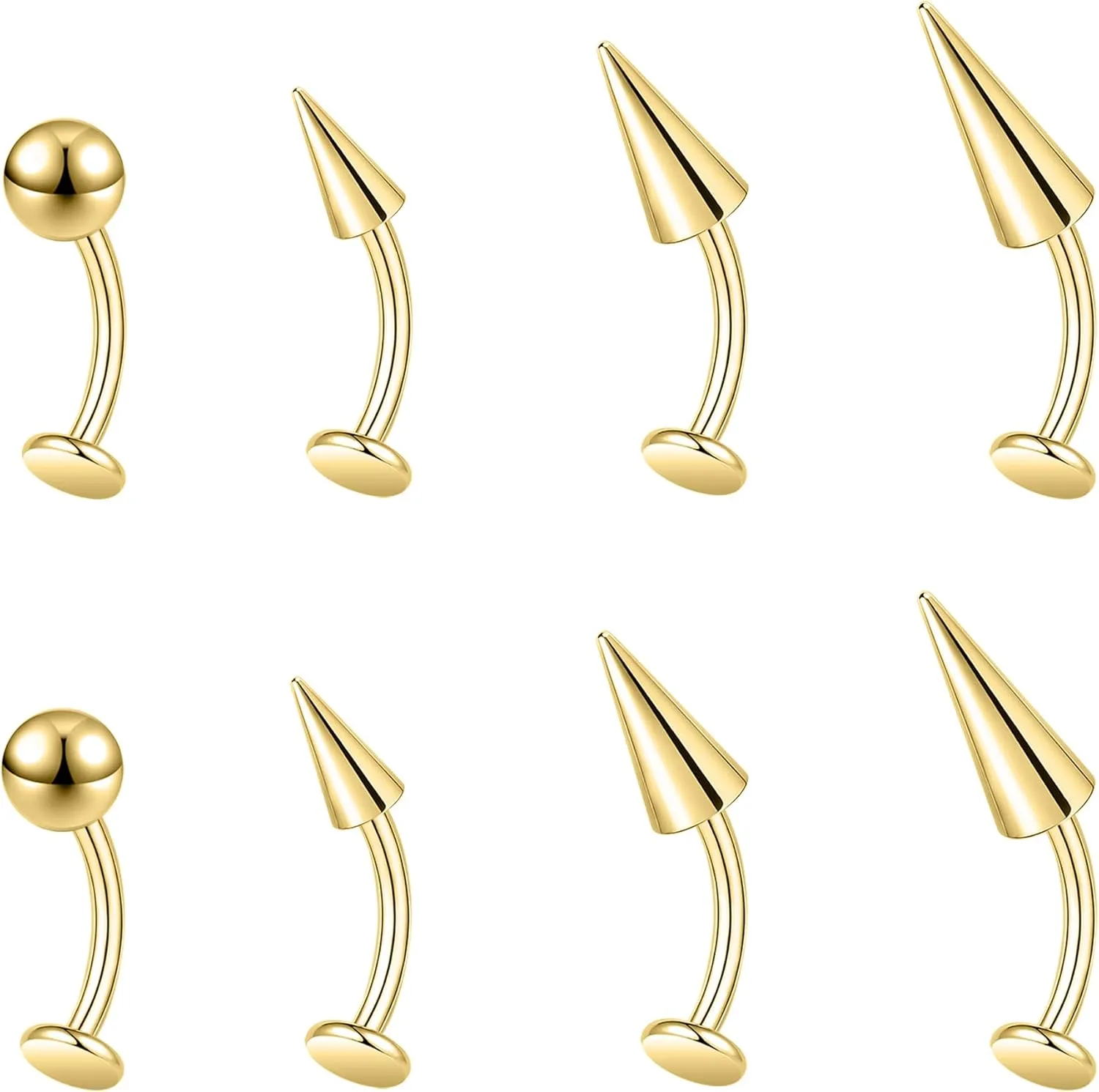 ZS 16G Devil Curved Barbell Lip Ring, Stainless Steel 6/8/10/12mm Long Bar Belly Button Ring, Flat Back Tiger Teeth Vertical Labret Lip Rook Navel Piercing Jewelry