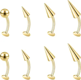 ZS 16G Devil Curved Barbell Lip Ring, Stainless Steel 6/8/10/12mm Long Bar Belly Button Ring, Flat Back Tiger Teeth Vertical Labret Lip Rook Navel Piercing Jewelry