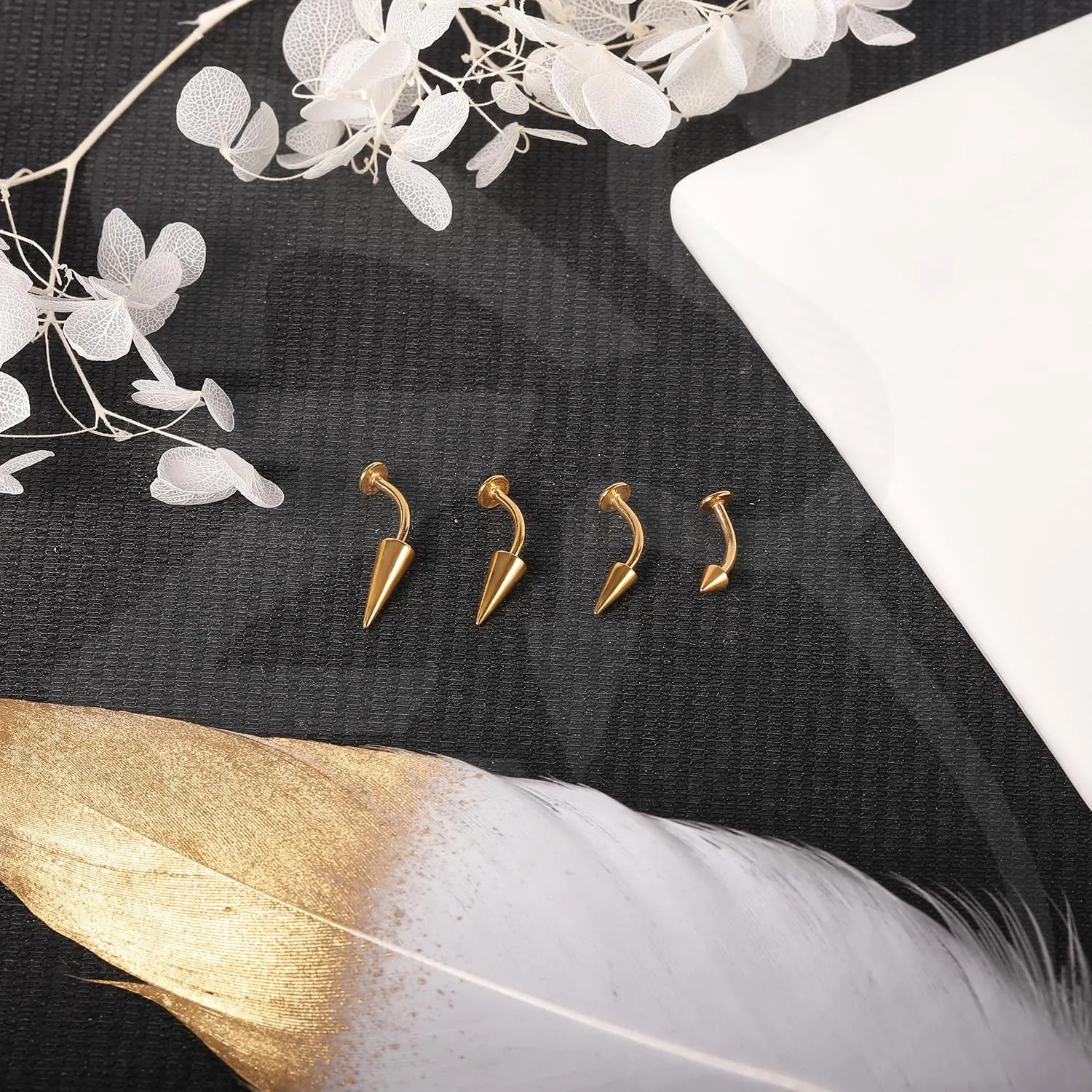 ZS 16G Devil Curved Barbell Lip Ring, Stainless Steel 6/8/10/12mm Long Bar Belly Button Ring, Flat Back Tiger Teeth Vertical Labret Lip Rook Navel Piercing Jewelry
